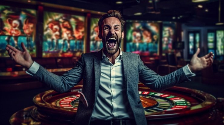 Dealer live casino sedang memutar roda roulette dengan interaksi langsung pada platform online